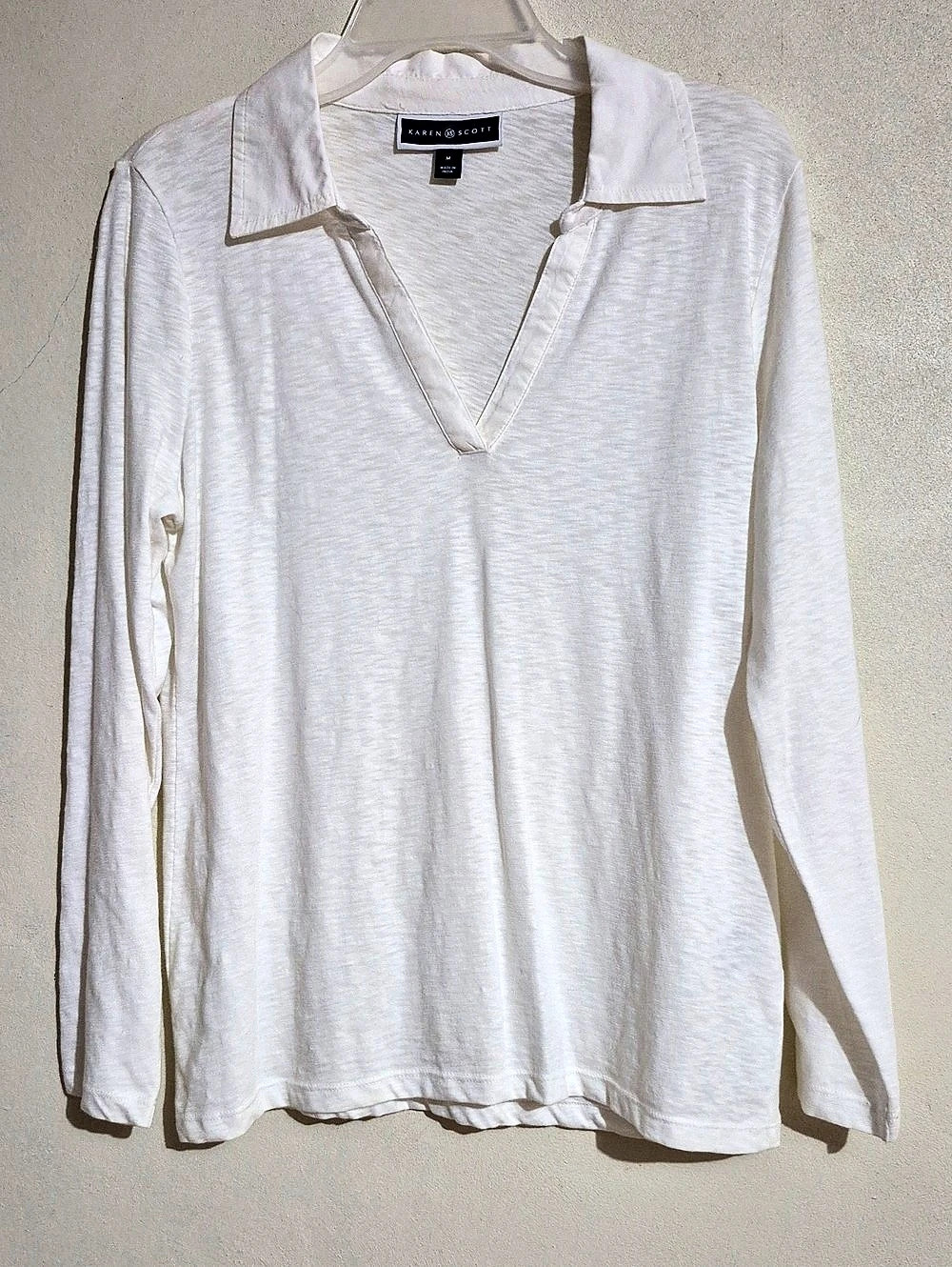 Karen Scott Cotton Longsleeve Polo White Medium